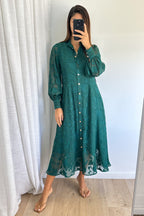 Emerald Textured Floaty Sleeve Dress Divine Beautiful Shape