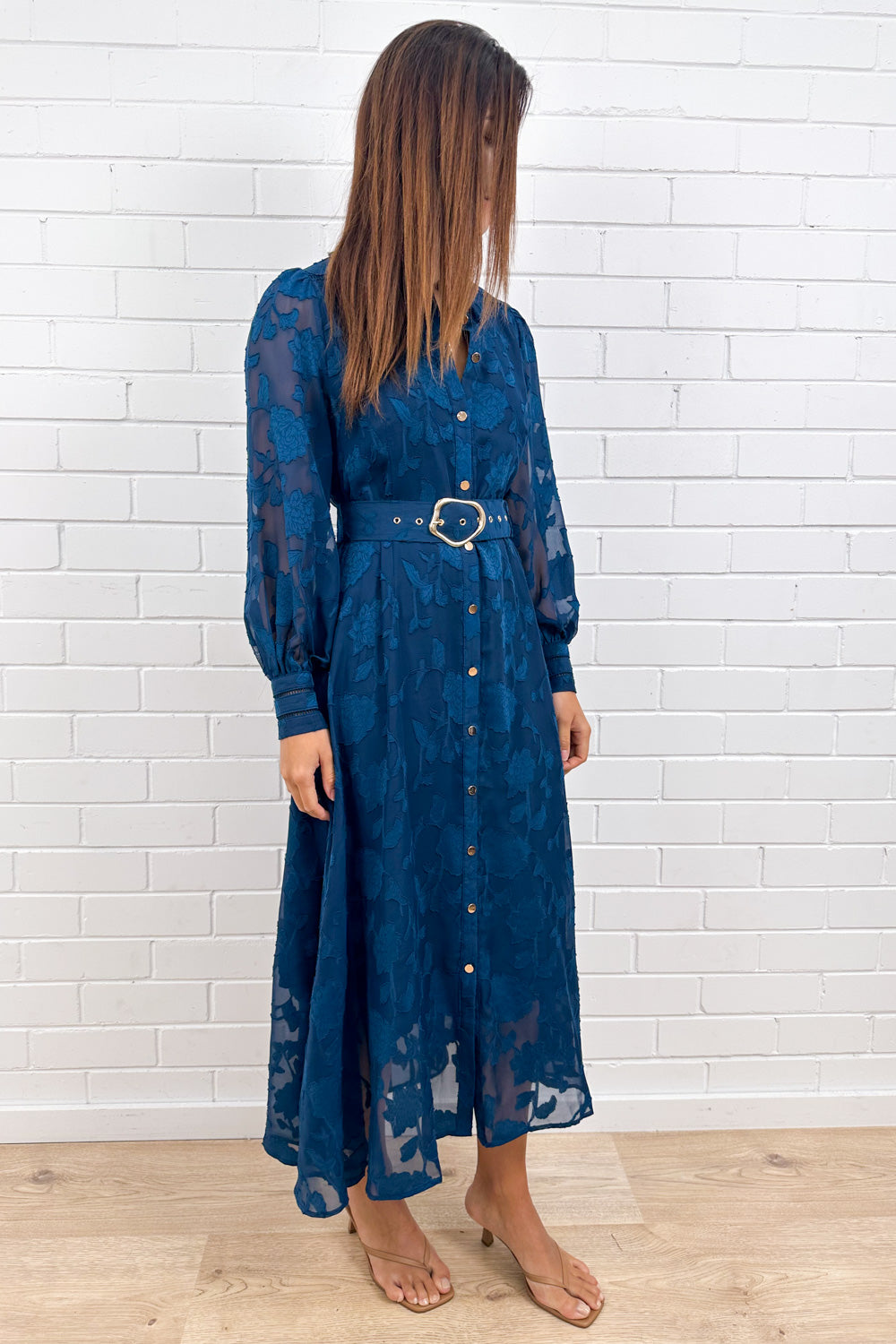 Navy Floral Overlay Dress Timeless Elegant Soft Movement
