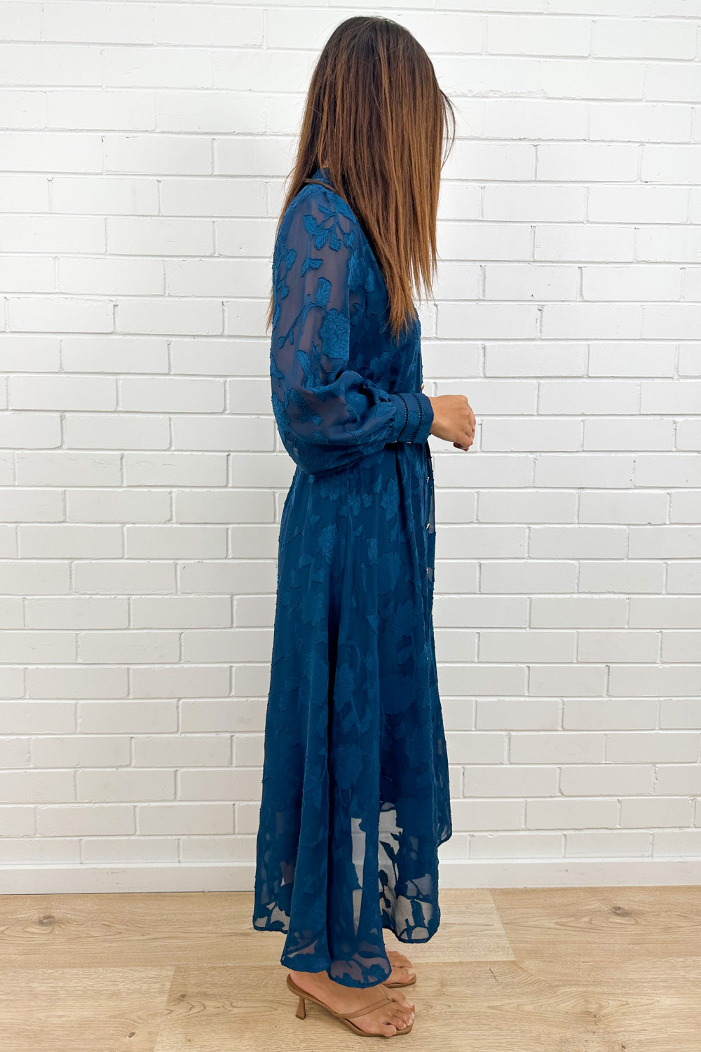 Navy Floral Overlay Dress Timeless Elegant Soft Movement