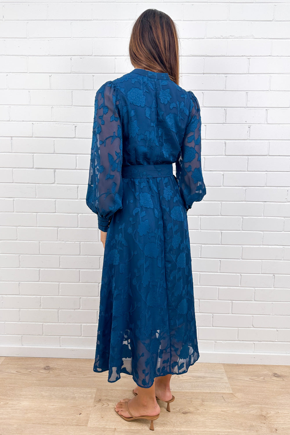 Navy Floral Overlay Dress Timeless Elegant Soft Movement