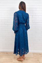 Navy Floral Overlay Dress Timeless Elegant Soft Movement