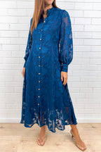 Navy Floral Overlay Dress Timeless Elegant Soft Movement