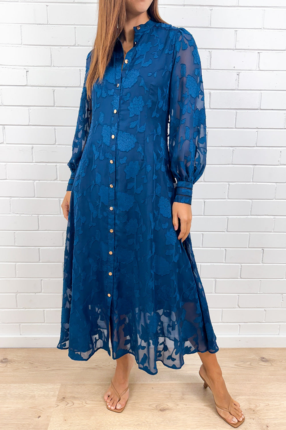 Navy Floral Overlay Dress Timeless Elegant Soft Movement