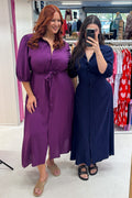 Plum Belted Shirt Dress with Pockets
