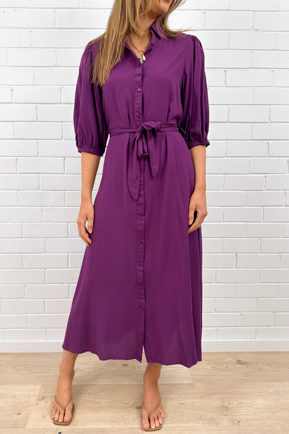 Plum Belted Shirt Dress with Pockets