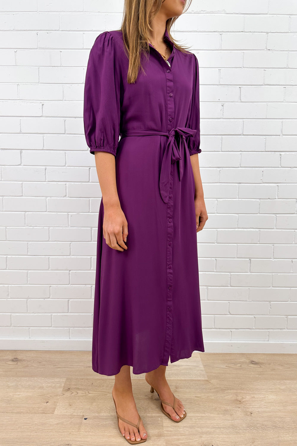 Plum Belted Shirt Dress with Pockets