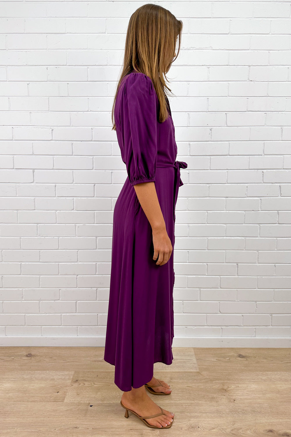 Plum Belted Shirt Dress with Pockets