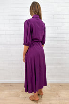 Plum Belted Shirt Dress with Pockets
