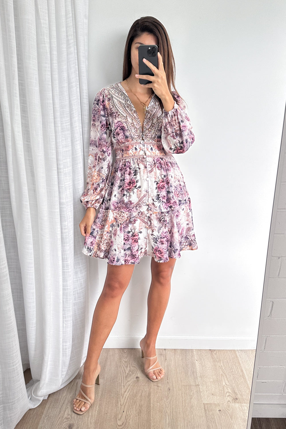 Violet Floral Ethereal Dress Diamantes Functional Clasp