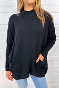 Cosy Oversized Batwing Knit Top Black Oatmeal