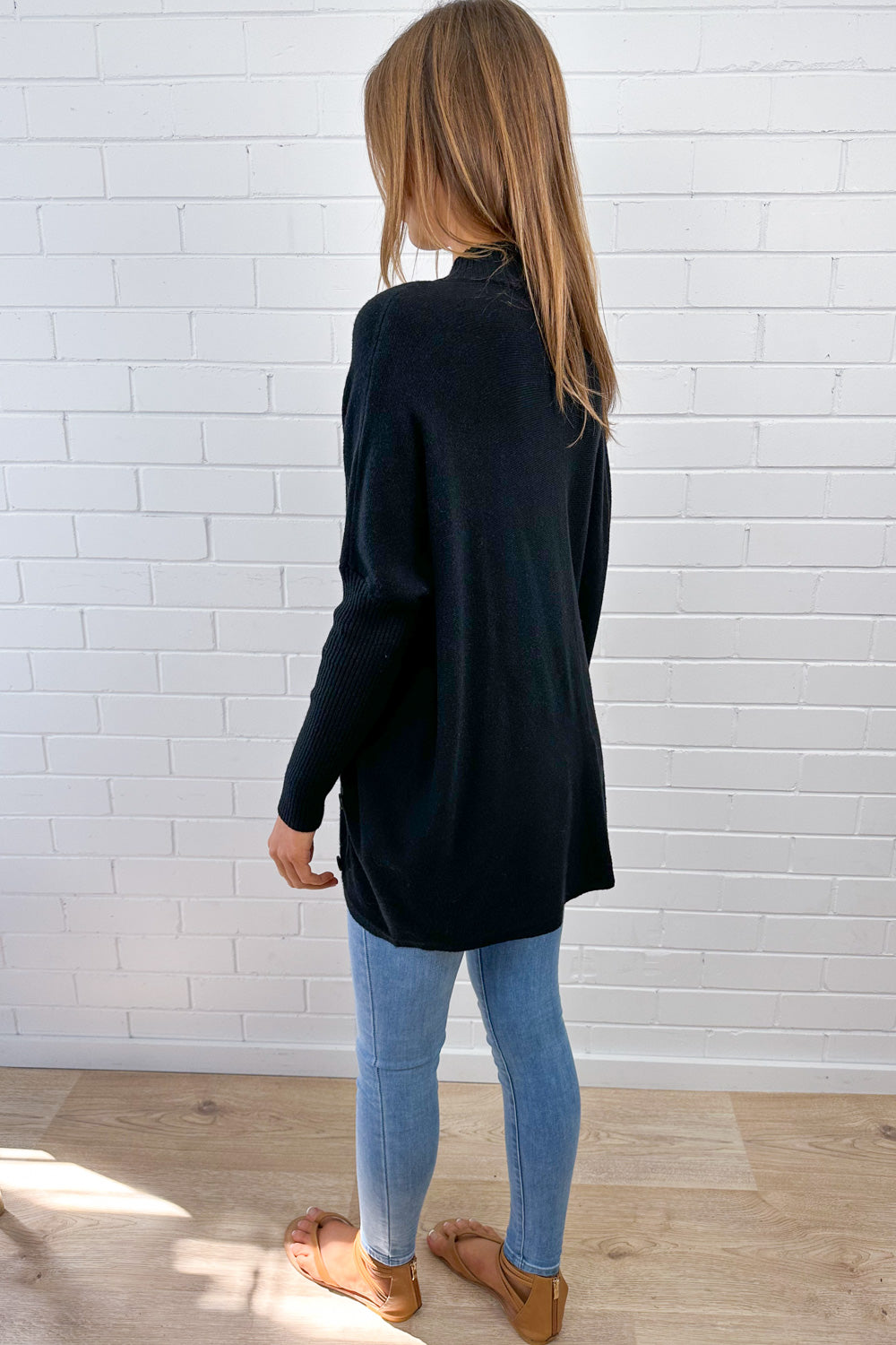 Cosy Oversized Batwing Knit Top Black Oatmeal