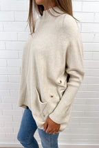 Cosy Oversized Batwing Knit Top Black Oatmeal