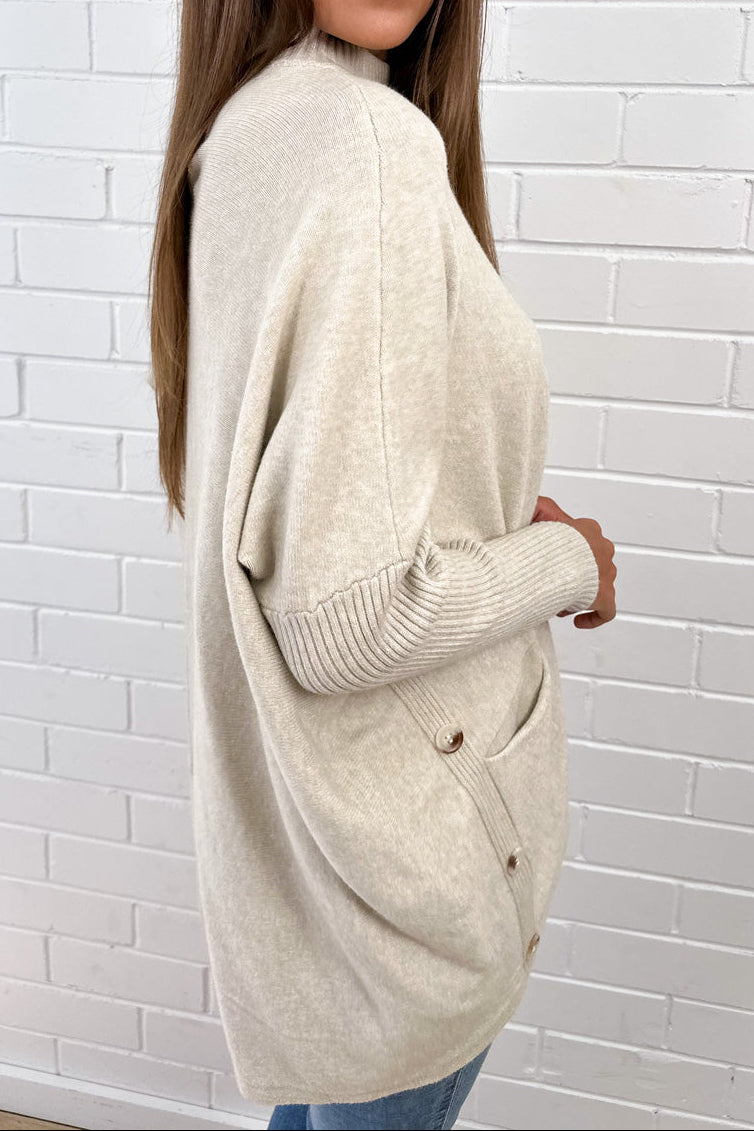 Cosy Oversized Batwing Knit Top Black Oatmeal