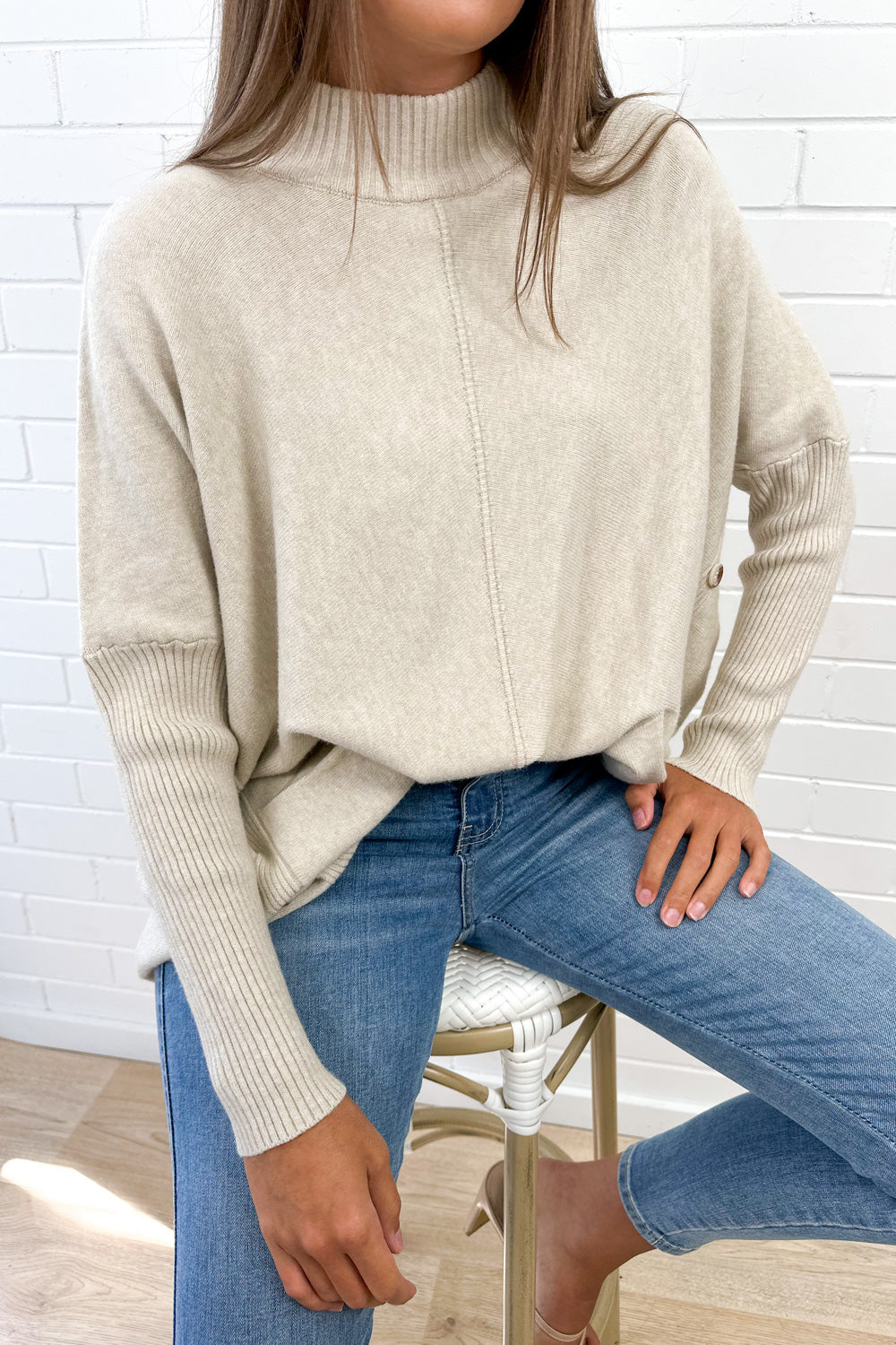 Cosy Oversized Batwing Knit Top Black Oatmeal