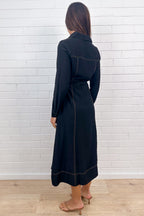 Black Contrast Stitch Maxi Dress Pockets Effortless