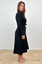 Black Contrast Stitch Maxi Dress Pockets Effortless