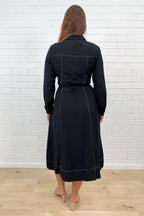 Black Contrast Stitch Maxi Dress Pockets Effortless
