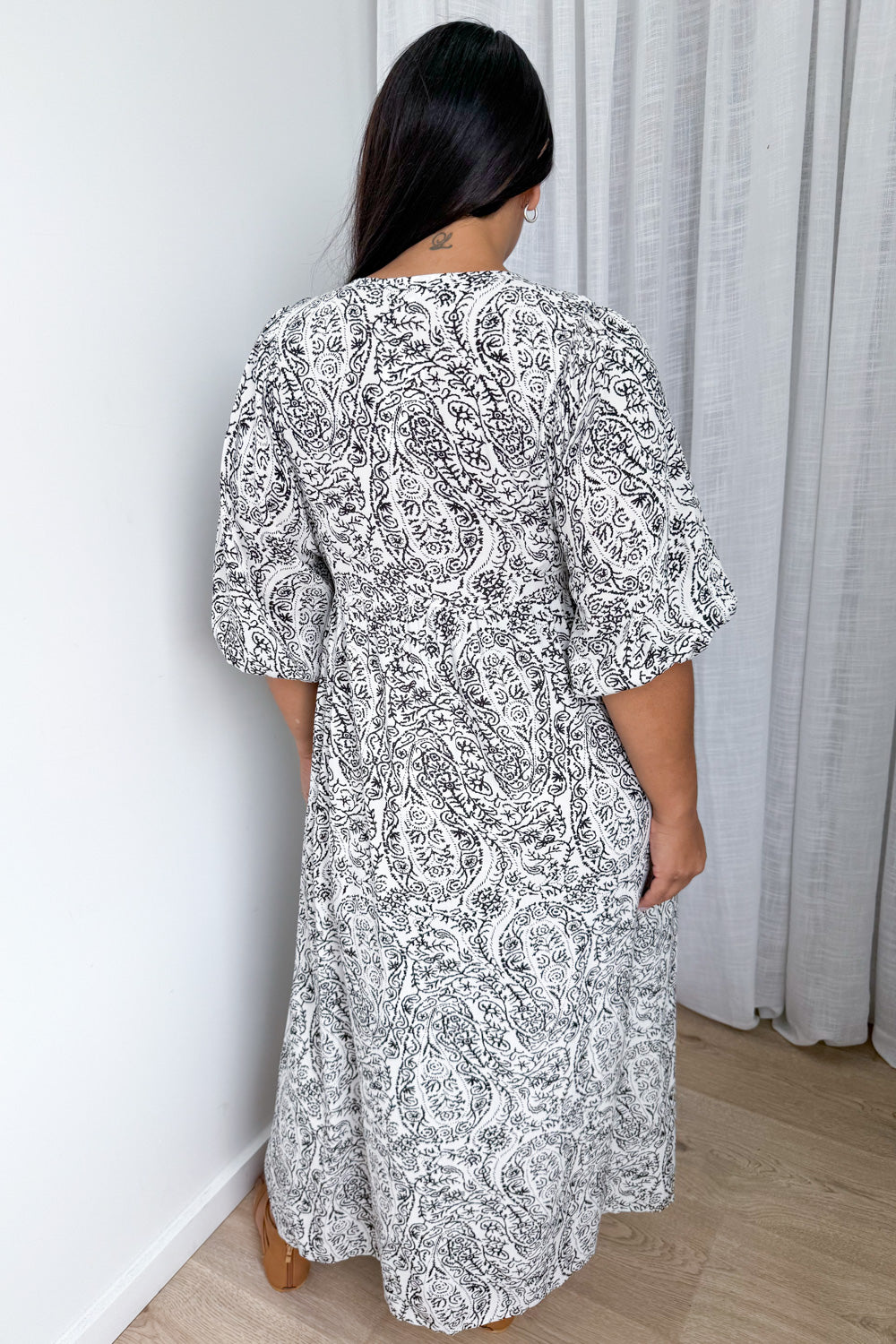 White Black Floaty Loose Dress Light Fabric