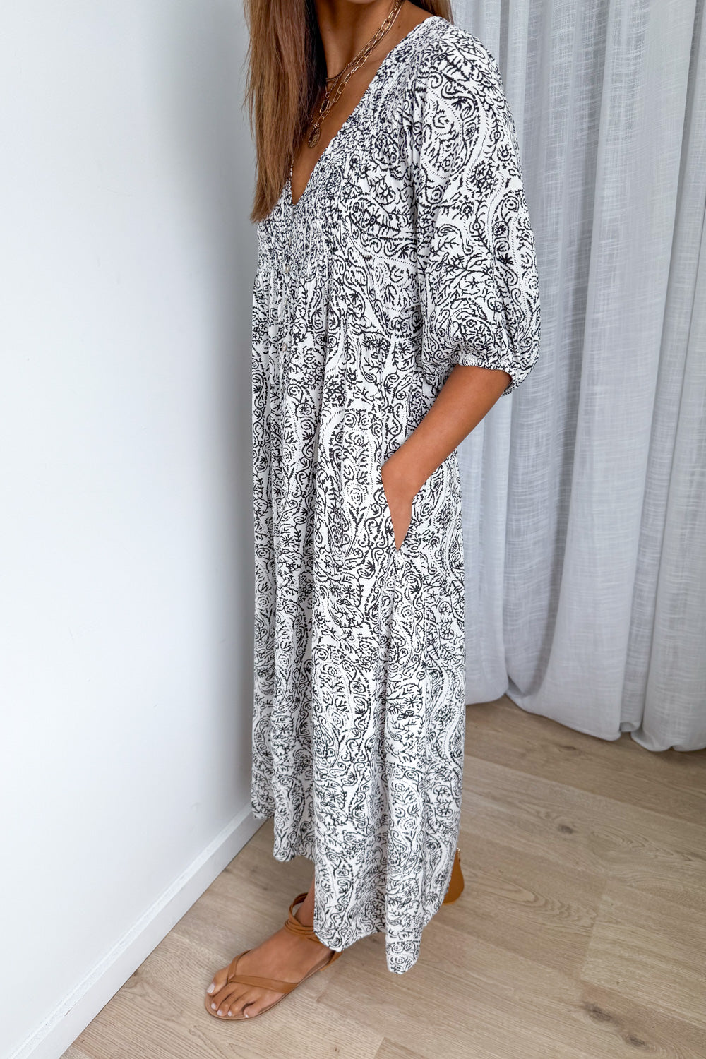 White Black Floaty Loose Dress Light Fabric