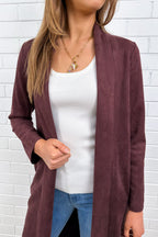 Burgundy Suede Look Coat Soft Structured Warm Not Bulky