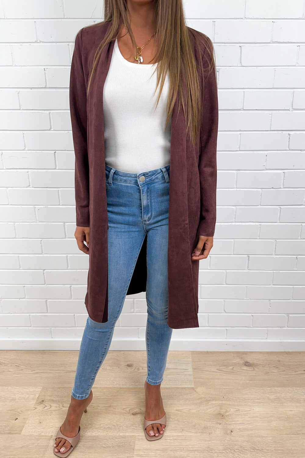 Burgundy Suede Look Coat Soft Structured Warm Not Bulky