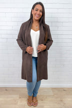 Chocolate Suede Look Coat Rich Tone Slightly Structured
