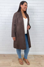 Chocolate Suede Look Coat Rich Tone Slightly Structured