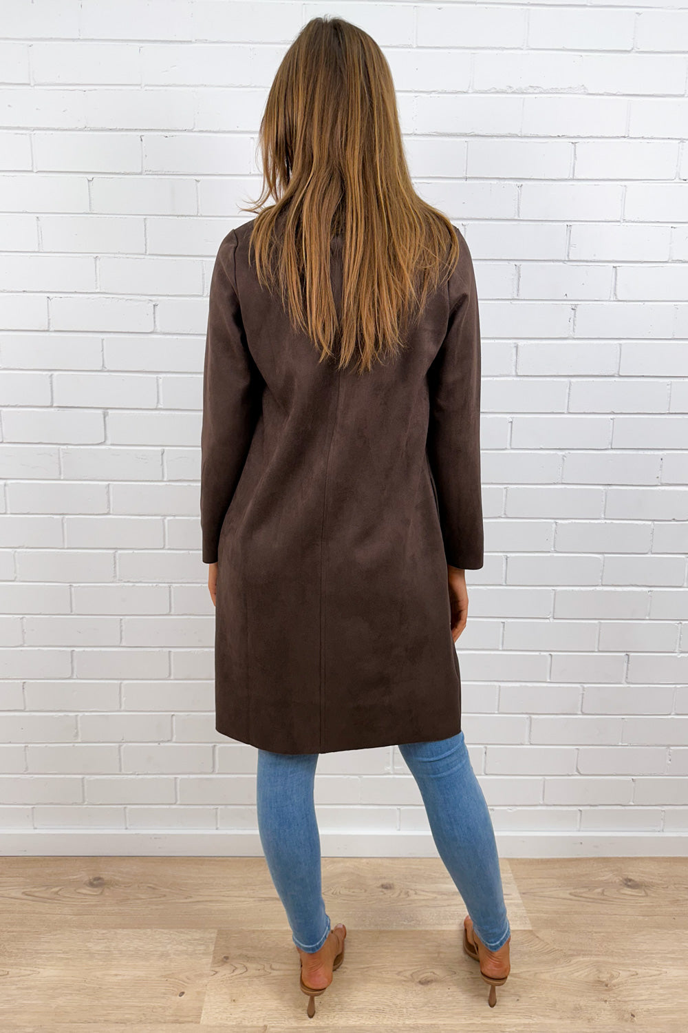 Chocolate Suede Look Coat Rich Tone Slightly Structured