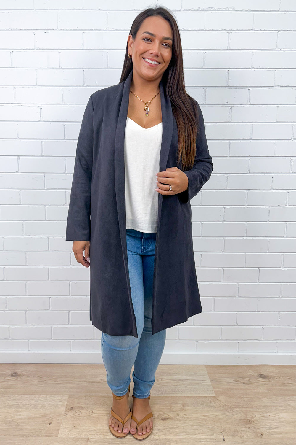 Ink Suede Look Coat Deep Tone Expensive Look Warm