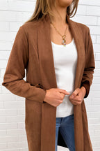 Tan Suede Look Coat Warm Structured Beautiful Drape