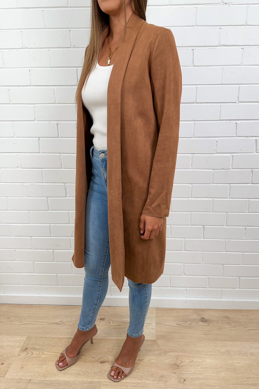 Tan Suede Look Coat Warm Structured Beautiful Drape