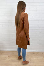 Tan Suede Look Coat Warm Structured Beautiful Drape
