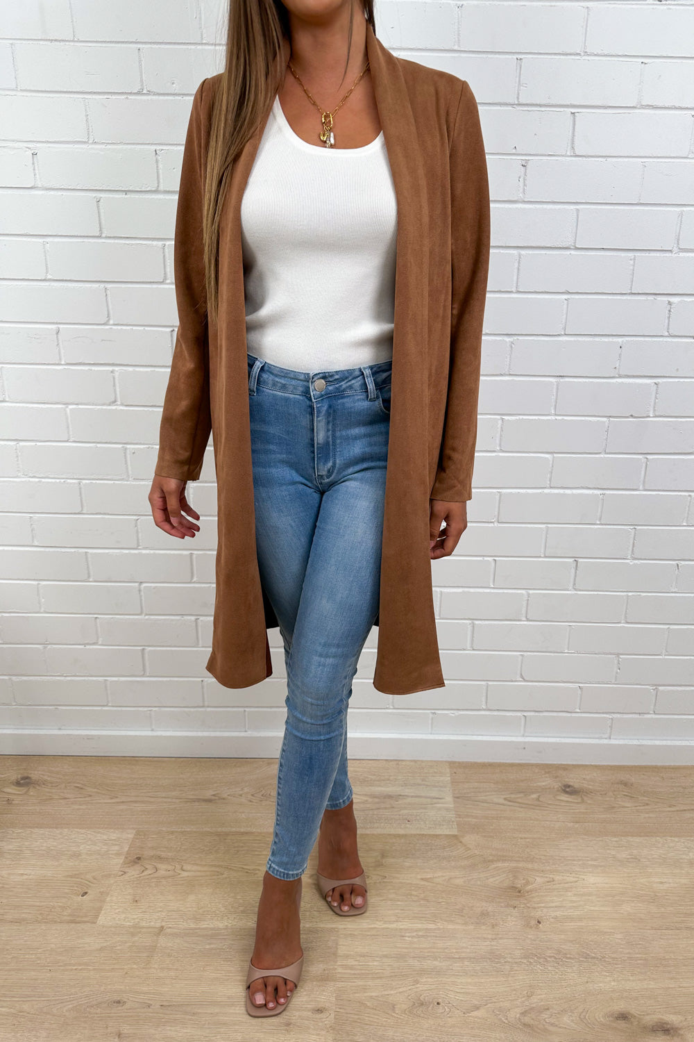Tan Suede Look Coat Warm Structured Beautiful Drape