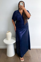 Navy Sequin V-Neck Dress Flattering Timeless Never Dates