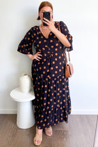 Black Spot Wide Sleeve Drawstring Waist Dress