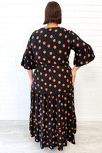 Black Spot Wide Sleeve Drawstring Waist Dress