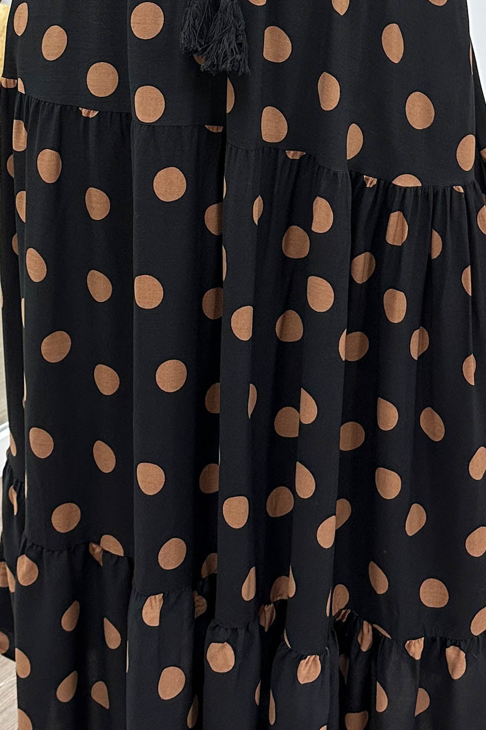 Black Spot Wide Sleeve Drawstring Waist Dress