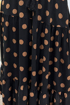 Black Spot Wide Sleeve Drawstring Waist Dress
