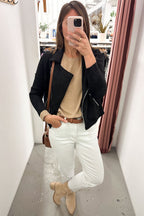 Black Suede Look Jacket Stylish Comfy Flattering Length