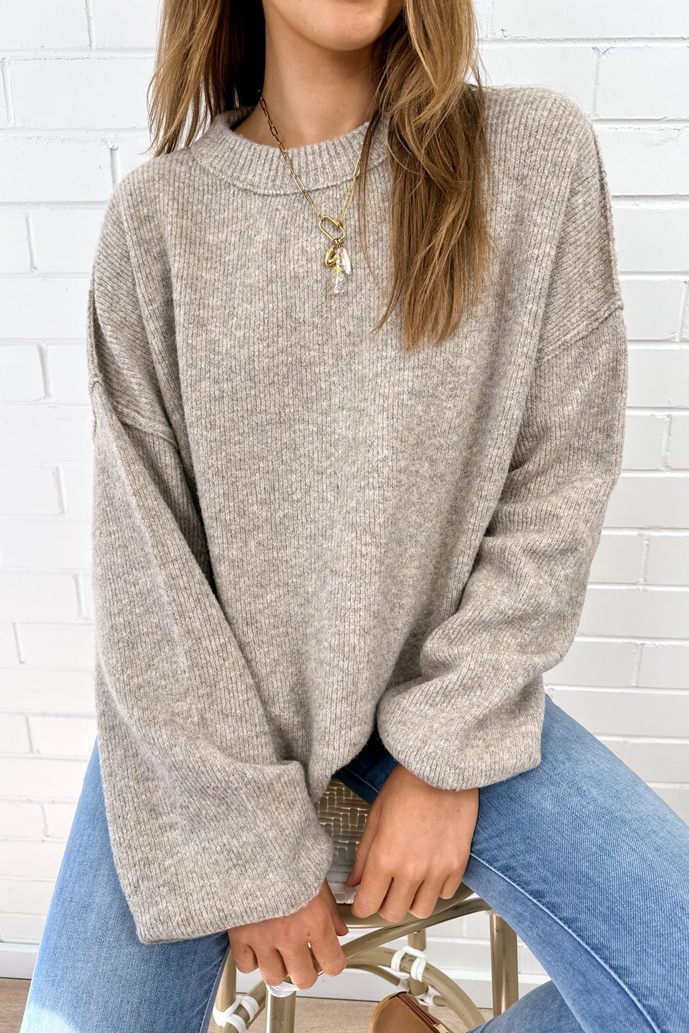 Oversized Soft Stretchy Knit Top Black Grey