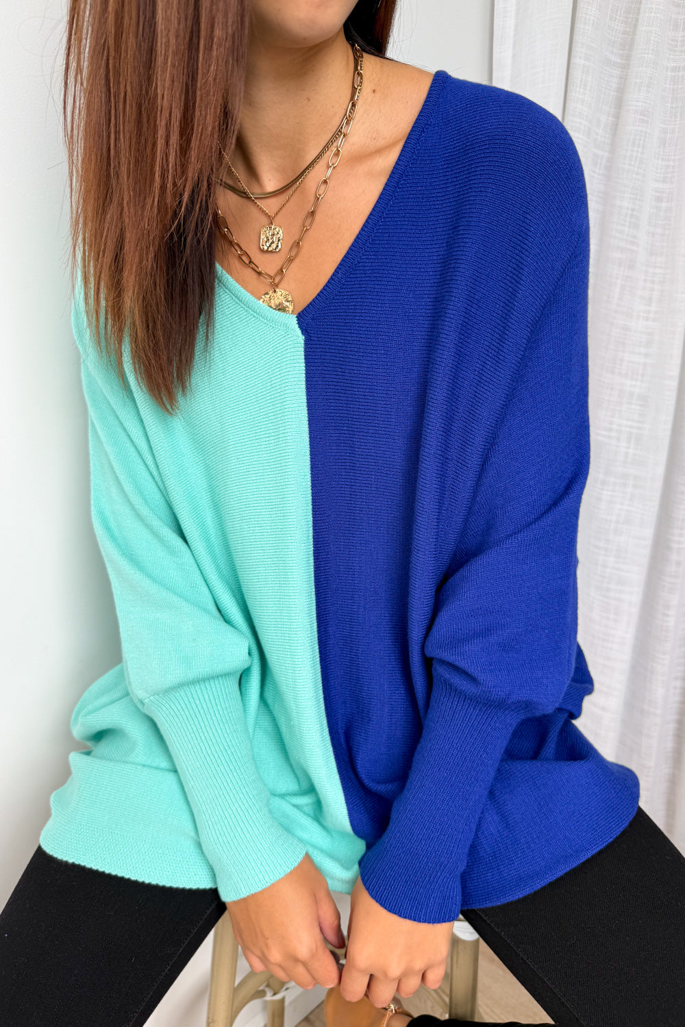 Oversized Batwing Split Hem Knit Top