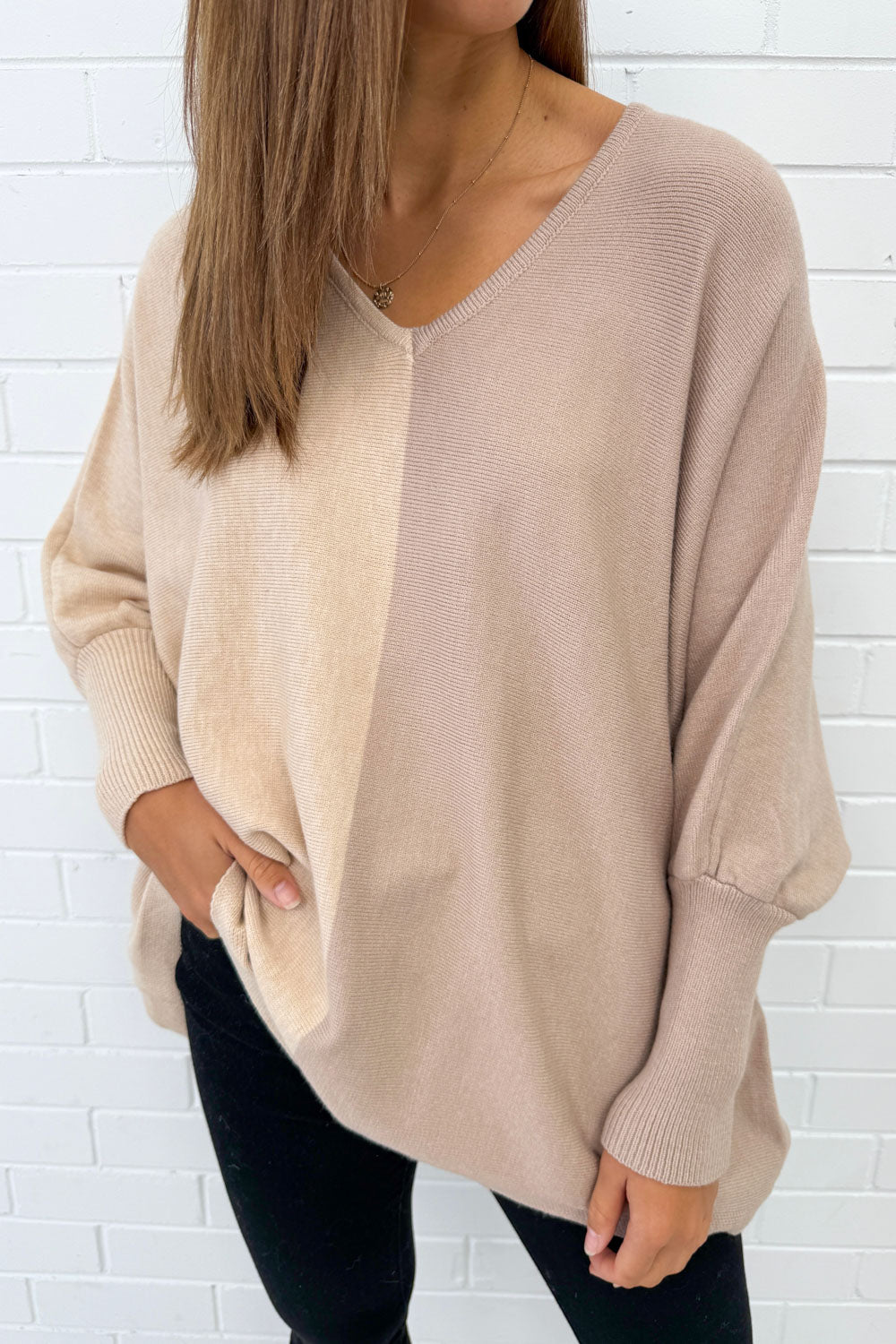 Oversized Batwing Split Hem Knit Top