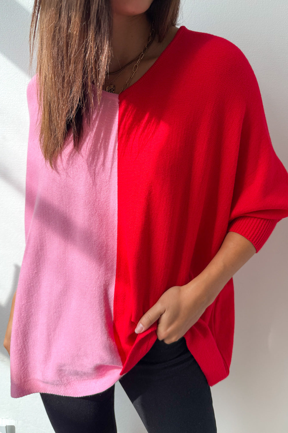 Oversized Batwing Split Hem Knit Top