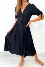 Black Empire Line Midi Dress Flattering Neckline
