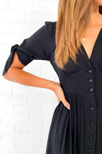 Black Empire Line Midi Dress Flattering Neckline