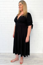 Black Empire Line Midi Dress Flattering Neckline