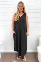 Black Slip-On Basic Dress with Pockets
