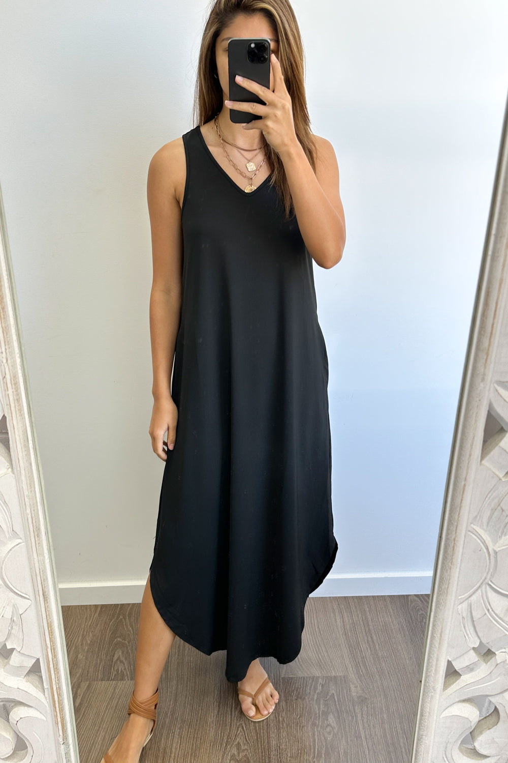 Black Slip-On Basic Dress with Pockets