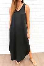 Black Slip-On Basic Dress with Pockets