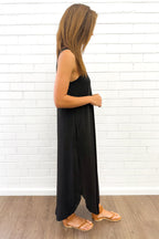 Black Slip-On Basic Dress with Pockets